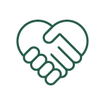 Icon of two hands shaking in the shape of a heart